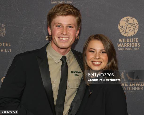 Animal Conservationists / TV Personalities Robert Clarence Irwin and Bindi Irwin attend the 2023 Steve Irwin Gala Dinner at SLS Hotel, a Luxury...
