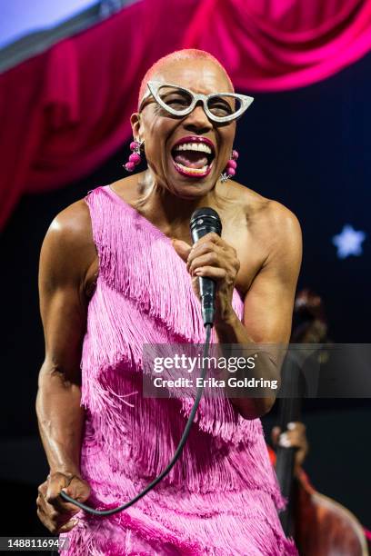 Dee Dee Bridgewater performs during 2023 New Orleans Jazz & Heritage Festival at Fair Grounds Race Course on May 06, 2023 in New Orleans, Louisiana.