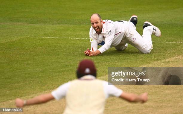 Jack Leach of Somerset celebrates the wicket of Hassan Azad of Northamptonshire during Day Four of the LV= Insurance County Championship Division 1...
