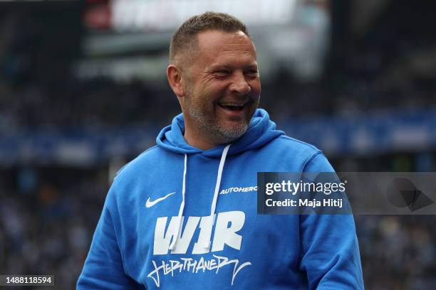 Pal Dardai, Head Coach of Hertha Berlin looks on prior to the Bundesliga match between Hertha BSC and VfB Stuttgart at Olympiastadion on May 06, 2023...