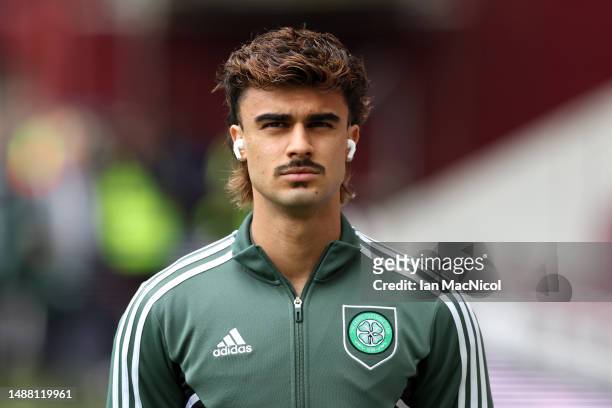 Jota of Celtic arrives at the stadium prior to the Cinch Scottish Premiership match between Heart of Midlothian and Celtic FC at Tynecastle Park on...