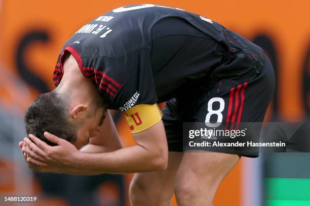 Rani Khedira of Union reacts during the Bundesliga match between FC Augsburg and 1. FC Union Berlin at WWK-Arena on May 06, 2023 in Augsburg, Germany.