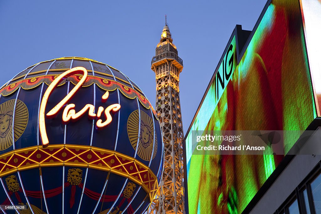 Eiffel Tower Restaurant and Paris Casino on Las Vegas Boulevard.