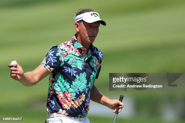 Marcel Siem of Germany reacts on the 5th green during Day Four of the DS Automobiles Italian Open at Marco Simone Golf Club on May 07, 2023 in Italy.