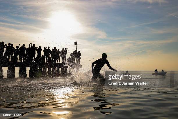 Athletes compete during the swim leg of IRONMAN 70.3 Venice-Jesolo on May 07, 2023 in Jesolo, Italy.
