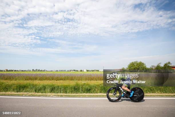An athlete competes during the bike leg of IRONMAN 70.3 Venice-Jesolo on May 07, 2023 in Jesolo, Italy.