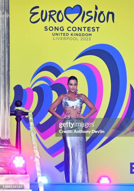 Noa Kirel, representative for Israel, attending the Eurovision Song Contest 2023: Liverpool Opening Ceremony Turquoise Carpet outside St George's...