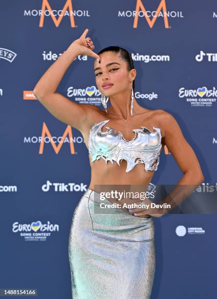 Noa Kirel, representative for Israel, attending the Eurovision Song Contest 2023: Liverpool Opening Ceremony Turquoise Carpet outside St George's...