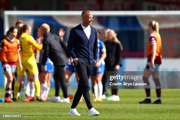 Paul Konchesky, Manager of West Ham United, looks on after the FA Women's Super League match between Brighton & Hove Albion and West Ham United at...