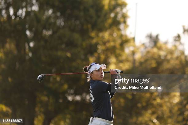 Atthaya Thitikul of Team Thailand plays her shot from the third tee during day four of the Hanwha LIFEPLUS International Crown at TPC Harding Park on...