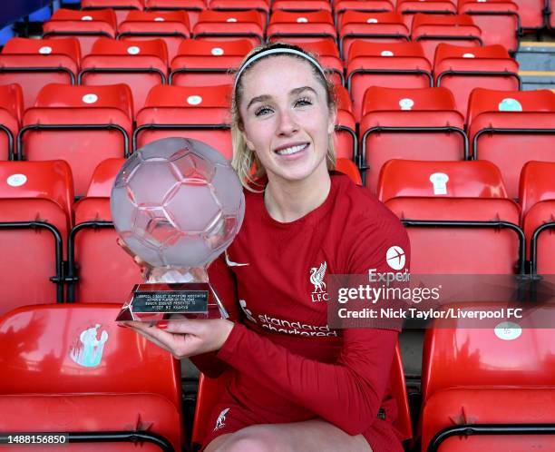 Missy Bo Kearns of Liverpool Women with the Liverpool disabled supporters association women's players of the year award after the FA Women's Super...