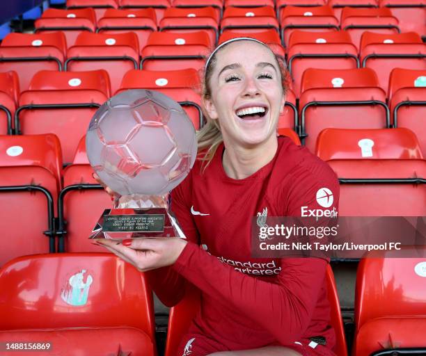 Missy Bo Kearns of Liverpool Women with the Liverpool disabled supporters association women's players of the year award after the FA Women's Super...