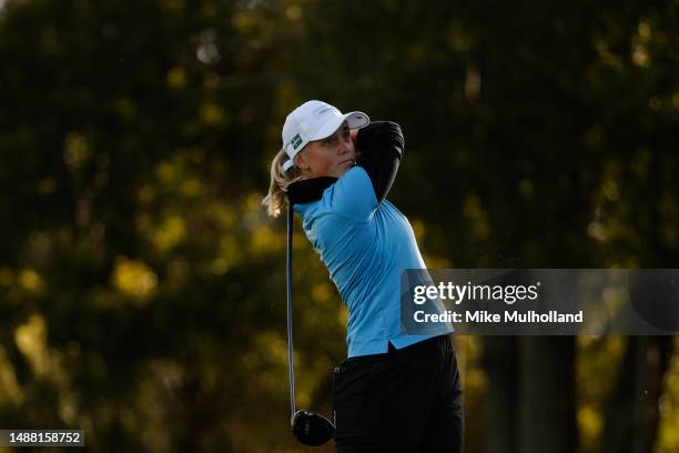 Maja Stark of Team Sweden plays her shot from the third tee during day four of the Hanwha LIFEPLUS International Crown at TPC Harding Park on May 7,...