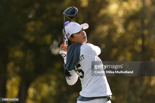 Patty Tavatanakit of Team Thailand plays her shot from the third tee during day four of the Hanwha LIFEPLUS International Crown at TPC Harding Park...