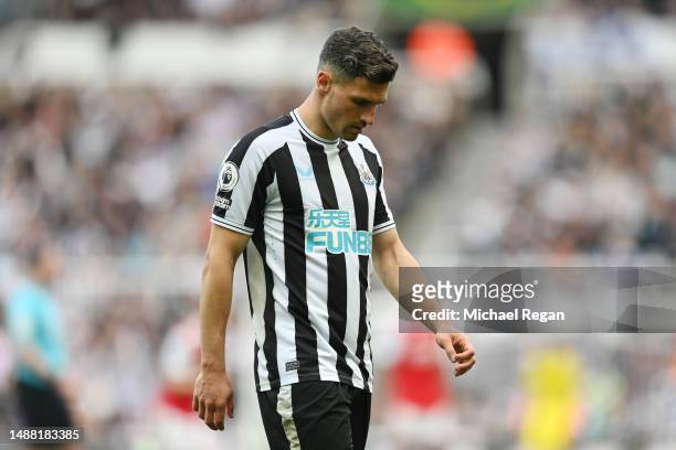 Fabian Schaer of Newcastle United looks dejected during the Premier League match between Newcastle United and Arsenal FC at St. James Park on May 07,...