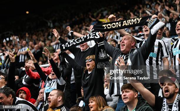 General view Newcastle fans during the Premier League match between Newcastle United and Arsenal FC at St. James Park on May 07, 2023 in Newcastle...