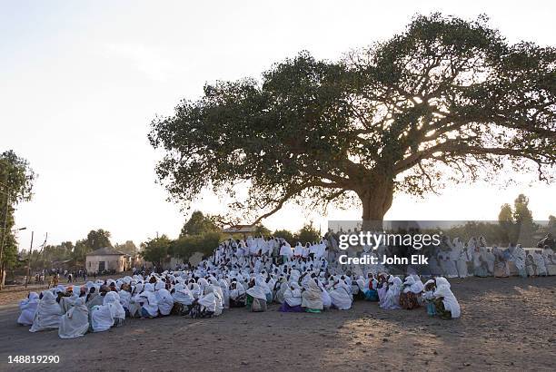 people at st mary of zion church on holy day celebration. - ethiopia imagens e fotografias de stock