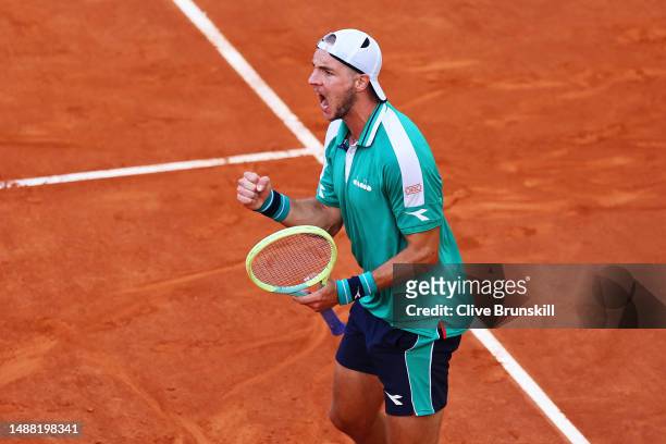 Jan-Lennard Struff of Germany celebrates during the Men's Singles Final match against Carlos Alcaraz of Spain on Day Fourteen of the Mutua Madrid...
