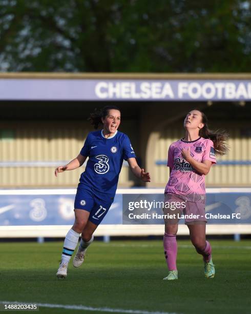 Jessie Fleming of Chelsea celebrates after scoring her team's fifth goal during the FA Women's Super League match between Chelsea and Everton FC at...