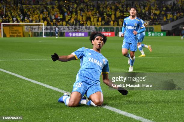Ryo Germain of Jubilo Iwata celebrates the first goal during the J.LEAGUE Meiji Yasuda J2 14th Sec. Match between JEF United Chiba and Jubilo Iwata...
