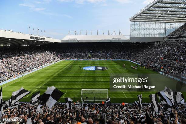 General view of St James Park before the Premier League match between Newcastle United and Arsenal FC on May 07, 2023 in Newcastle upon Tyne, England.
