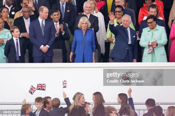 King Charles III, Queen Camilla, Prince George of Wales, Prince William, Prince of Wales, Rishi Sunak and Patricia Scotland, Baroness Scotland are...