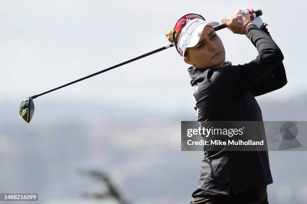 Lexi Thompson of Team United States plays her shot from the tenth tee during day four of the Hanwha LIFEPLUS International Crown at TPC Harding Park...