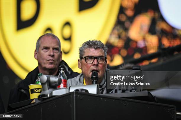 Norbert Dickel of Dortmund looks on during the Bundesliga match between Borussia Dortmund and VfL Wolfsburg at Signal Iduna Park on May 07, 2023 in...