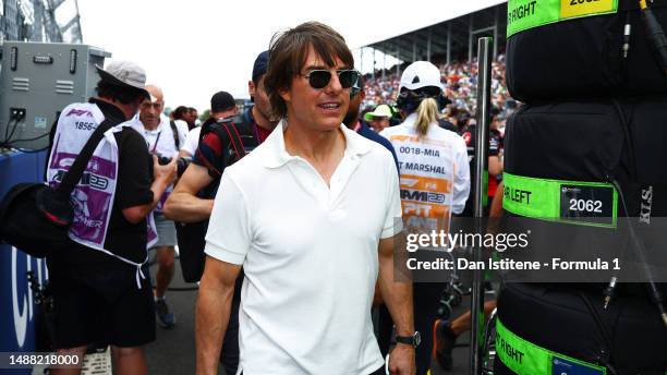 Tom Cruise walks on the grid during the F1 Grand Prix of Miami at Miami International Autodrome on May 07, 2023 in Miami, Florida.