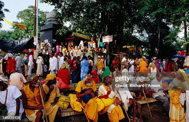 people at tapovan fair ground during khumb mela. - nashik stock pictures, royalty-free photos & images