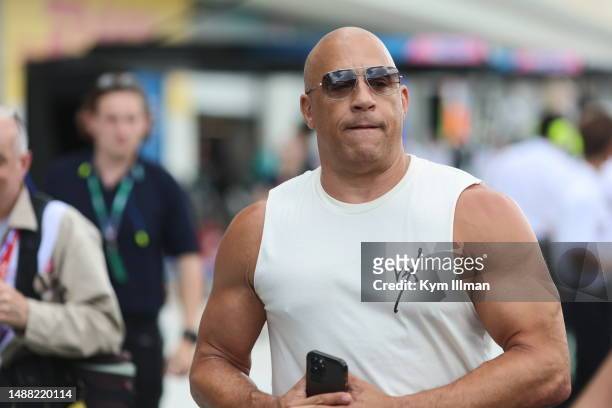 Actor Vin Diesel attends the F1 Grand Prix of Miami at Miami International Autodrome on May 7, 2023 in Miami, Florida.