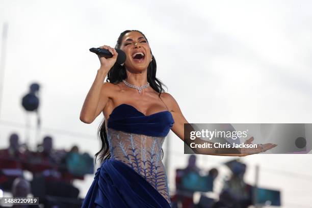 Nicole Scherzinger performs on stage during the Coronation Concert on May 07, 2023 in Windsor, England. The Windsor Castle Concert is part of the...