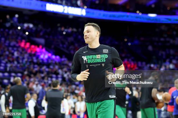 Blake Griffin of the Boston Celtics warms up prior to game four of the Eastern Conference Second Round Playoffs against the Philadelphia 76ers at...