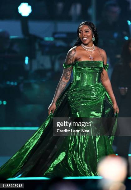 Tiwa Savage performs on stage during the Coronation Concert on May 07, 2023 in Windsor, England. The Windsor Castle Concert is part of the...