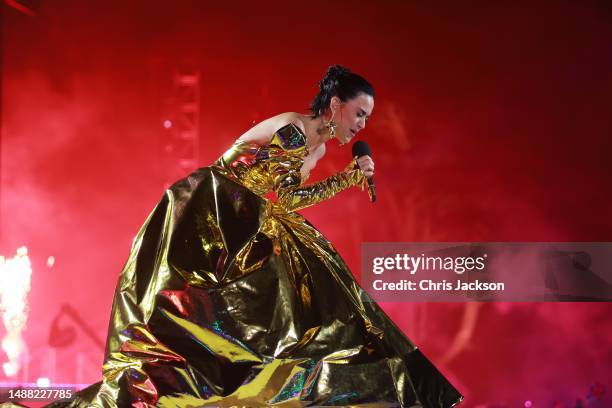 Katy Perry performs on stage during the Coronation Concert on May 07, 2023 in Windsor, England. The Windsor Castle Concert is part of the...