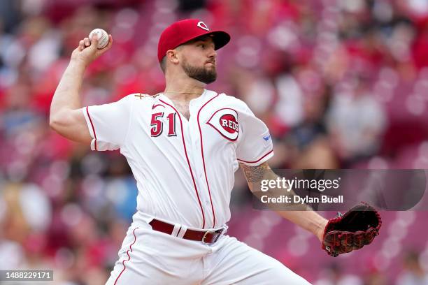 Graham Ashcraft of the Cincinnati Reds pitches in the first inning against the Chicago White Sox at Great American Ball Park on May 07, 2023 in...
