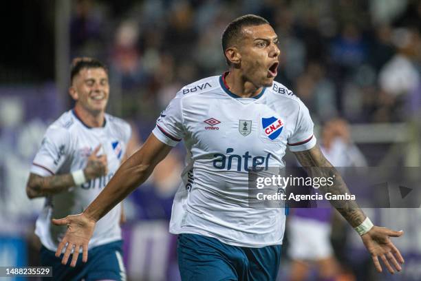 Franco Fagundez of Nacional celebrates after scoring the team´s first goal during a Torneo Apertura 2023 match between Defensor Sporting and Nacional...