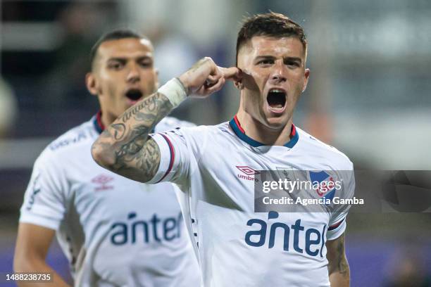 Ignacio Ramirez of Nacional celebrates after scoring the team´s second goal during a Torneo Apertura 2023 match between Defensor Sporting and...