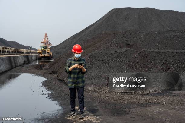 a female engineer works at a coal loading and unloading dock - ship on fire stock pictures, royalty-free photos & images