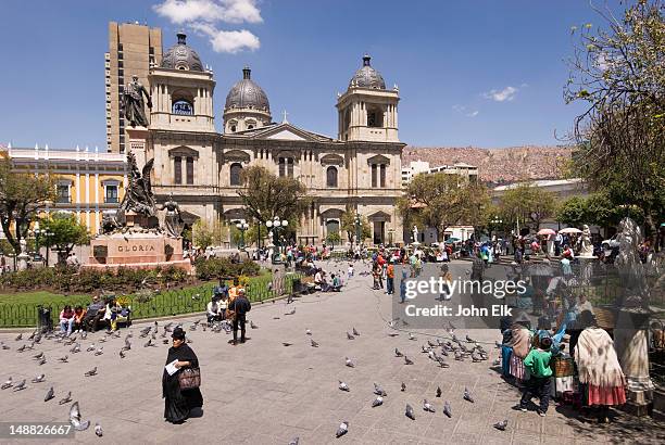 cathedral on plaza murillo. - la paz cathedral stock pictures, royalty-free photos & images