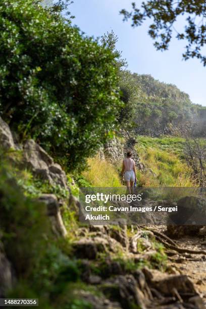 hiking along sunny amalfi coast in italy - amalfi hike stock pictures, royalty-free photos & images