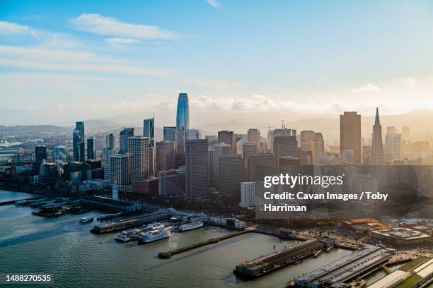 embarcadero san francisco skyline day time aerial photo - skyline san francisco stock pictures, royalty-free photos & images