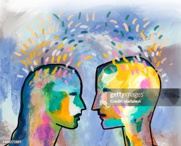 couple communication-subconscious mind, thoughts, connection, - confrontation stock illustrations