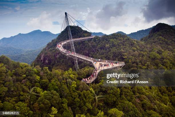 swing bridge walk at summit of langkawi cable car, pantai kok. - pantai kok stock pictures, royalty-free photos & images