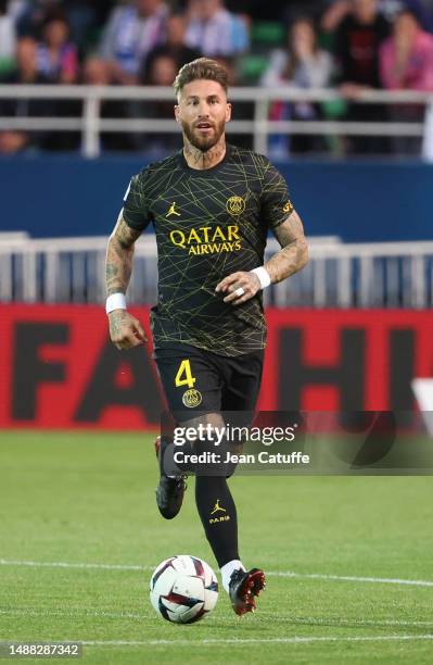 Sergio Ramos of PSG during the Ligue 1 Uber Eats match between ESTAC Troyes and Paris Saint-Germain at Stade de l'Aube on May 7, 2023 in Troyes,...