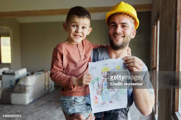 my dad is my hero! - blue collar worker family stock pictures, royalty-free photos & images