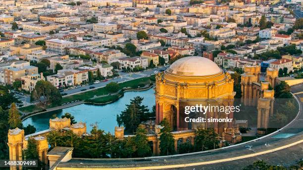 view of palace of fine arts - palace of fine arts stock pictures, royalty-free photos & images