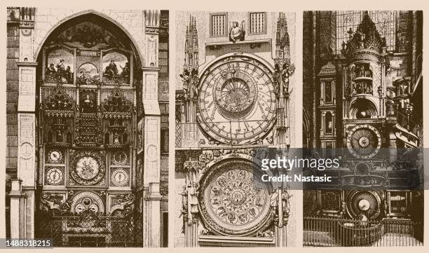 ilustraciones, imágenes clip art, dibujos animados e iconos de stock de reloj astronómico - horloge