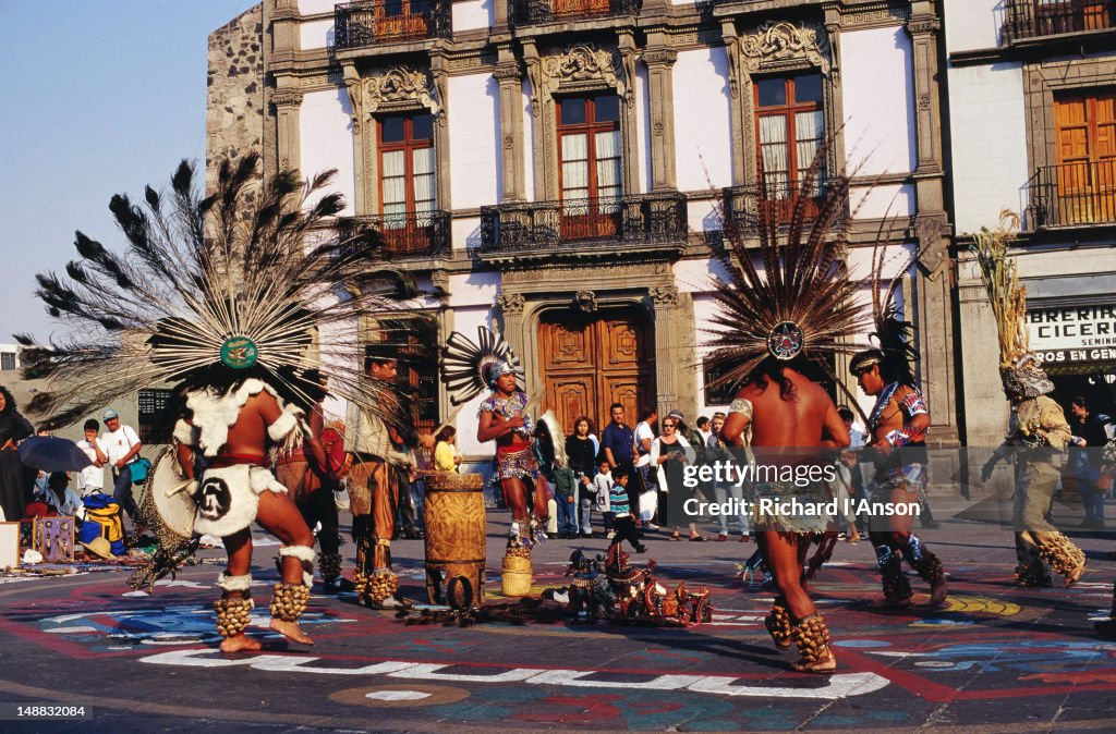 Aztecs Perform Traditional Dances On The Site Of The Sacred Precinct Of ...