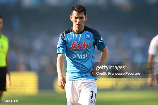 Hirving Lozano of SSC Napoli during the Serie A match between SSC Napoli and ACF Fiorentina at Stadio Diego Armando Maradona on May 07, 2023 in...